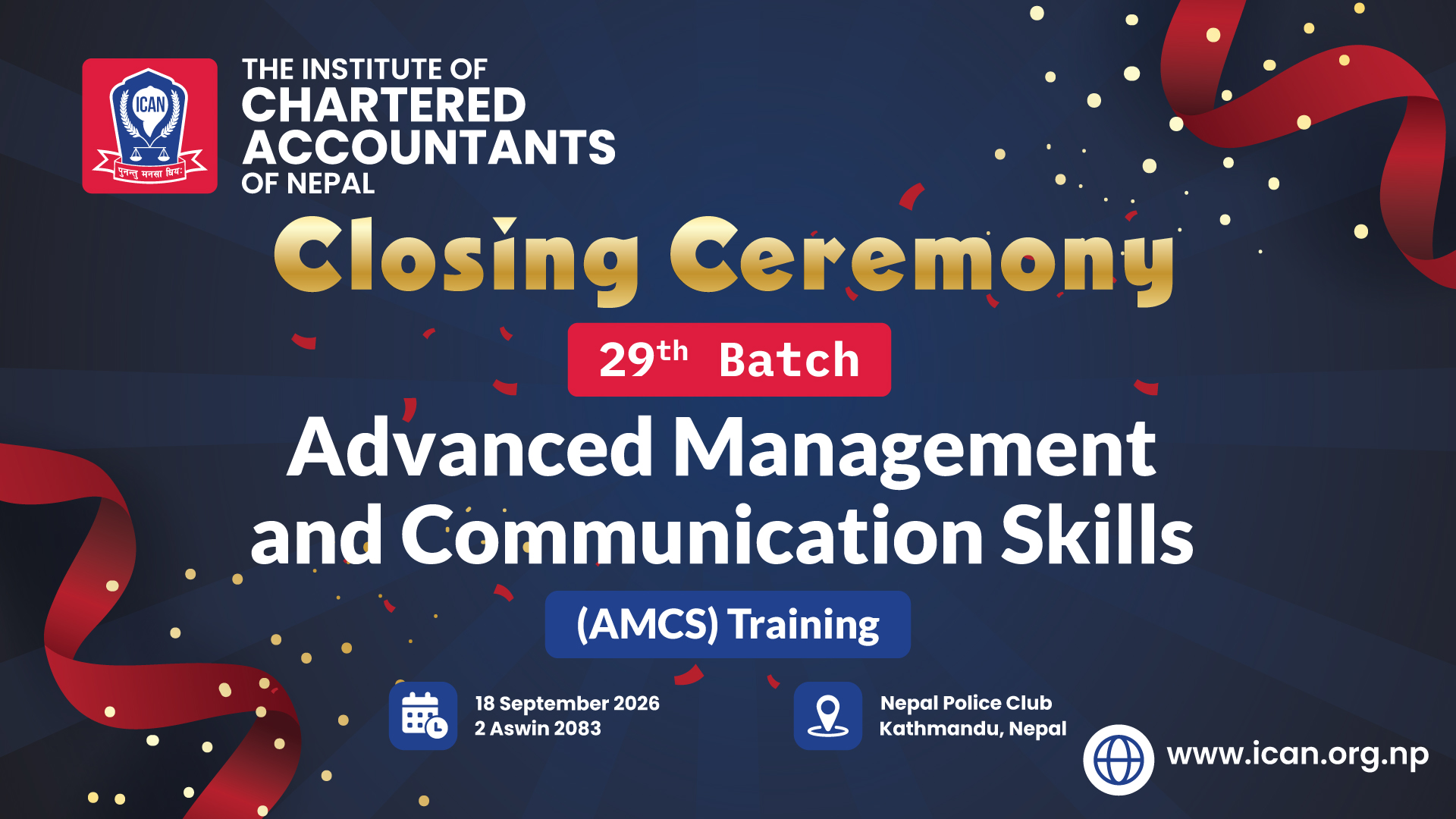 नेपाल चार्टर्ड एकाउन्टेन्ट्स संस्थाद्वारा १५ दिने Advanced Management and Communication Skills (AMCS) तालिम सम्पन्न